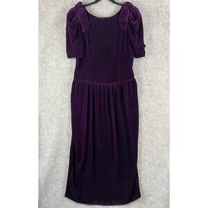 Vintage Velvet Silk Blend Dress Womens 10 Purple Bow Whimsigoth Fairy Goth 80s